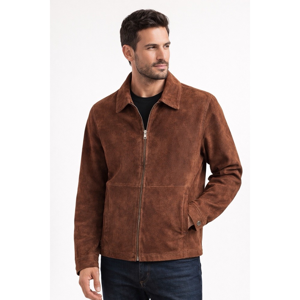 Wilsons Leather Brown Suede Leather Jacket Size S Zip Front Lined Classic Coat